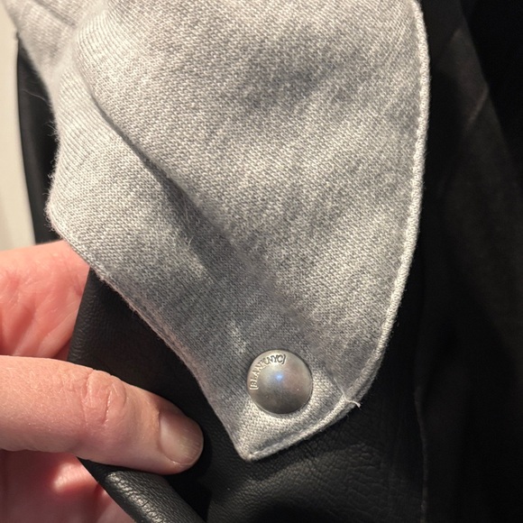 Blank NYC Black Leather Jacket with Gray Hood - Picture 3 of 5